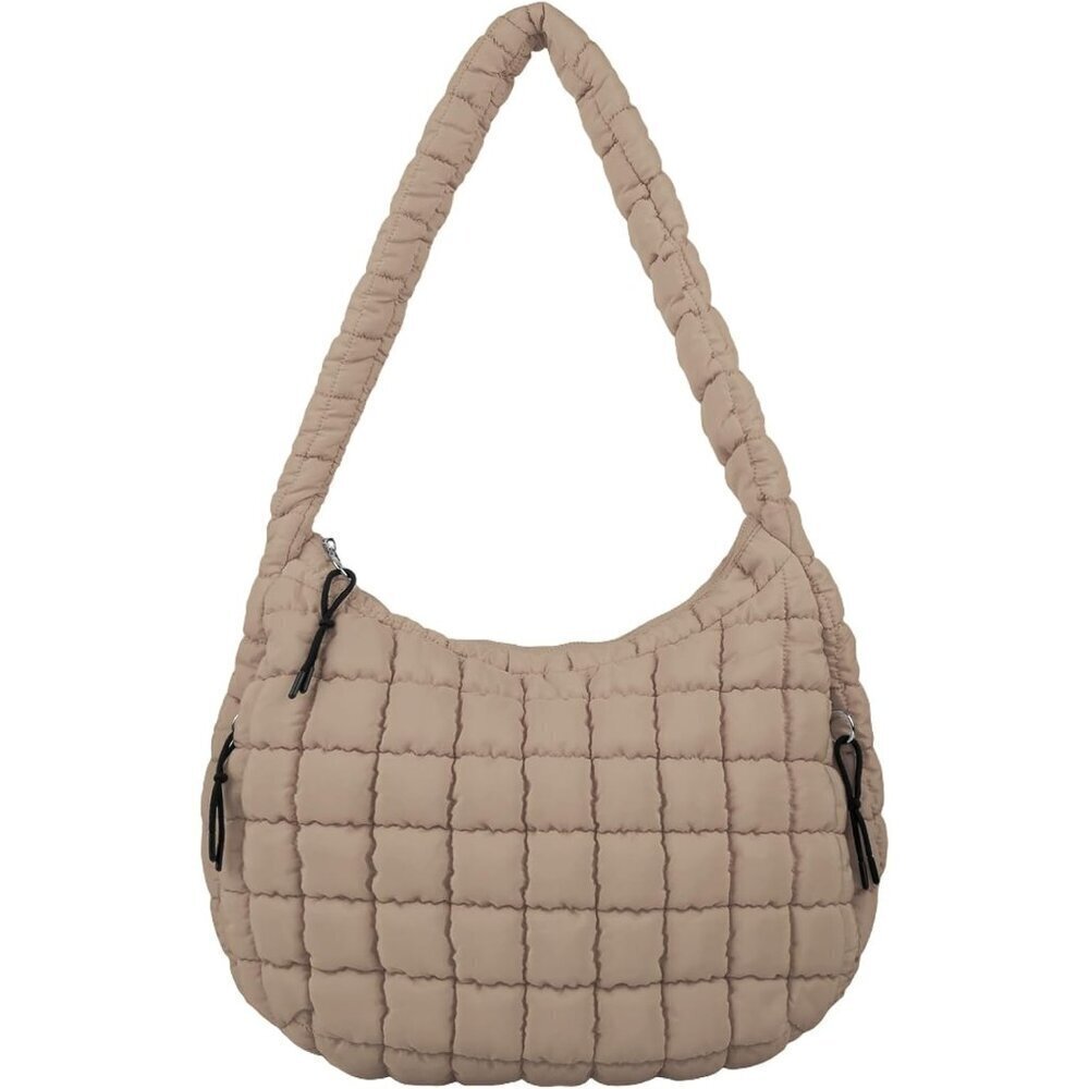 Iqimott Quilted Puffer Tote Bag Large Crossbody Shoulder Bag with Zipper
